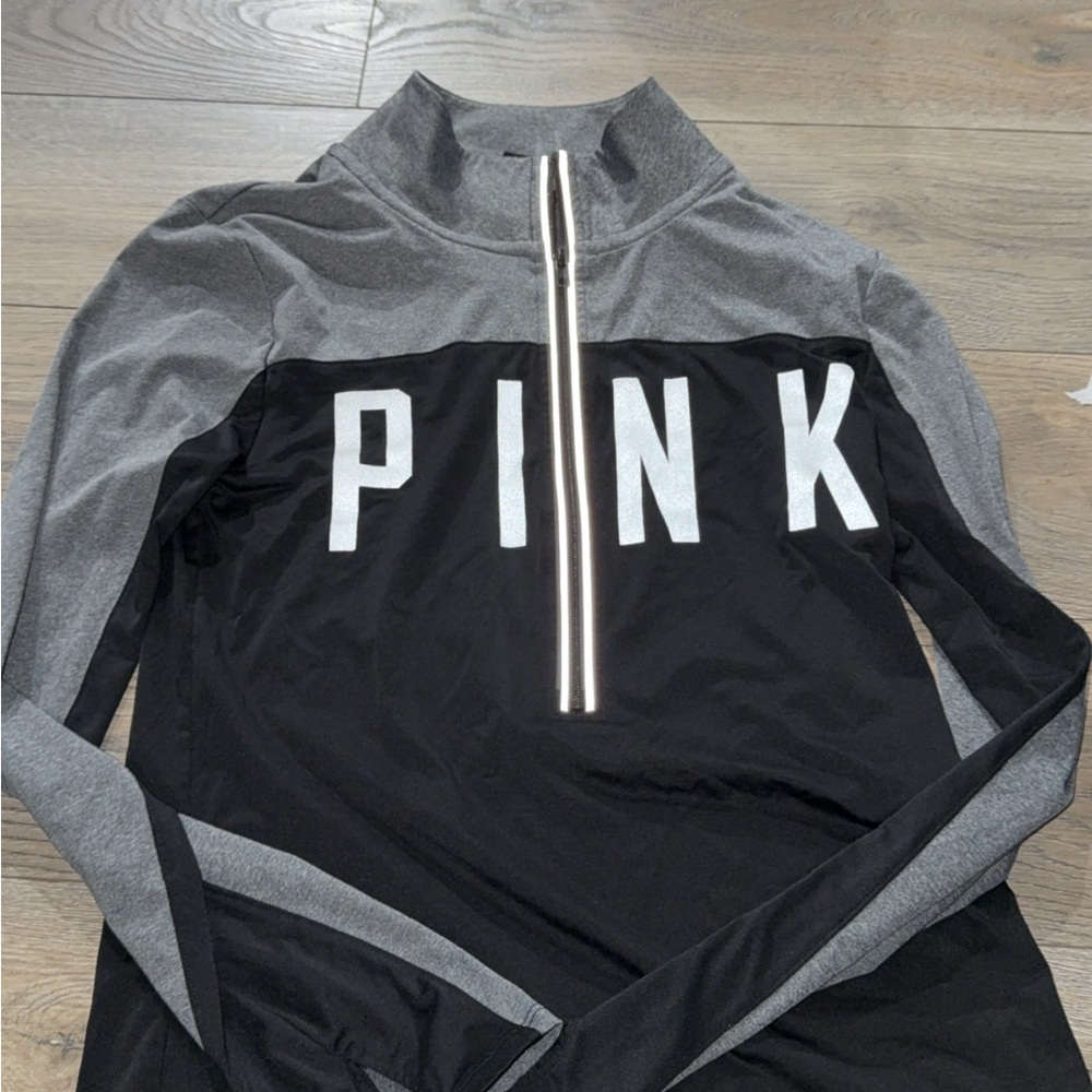 PINK Victoria's Secret Gray Quarter-Zip Pullover with White Trim